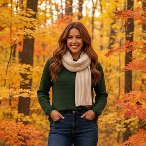J.Jill Chunky Knit Womens M Sweater Dark Green Hunter Thick Cozy Lodge Cropped